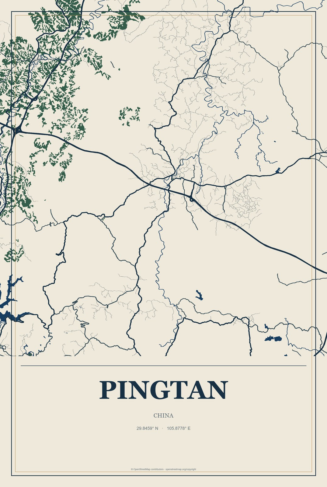 Pingtan, China City Map Aluminum Sign in Coastal Cutout style