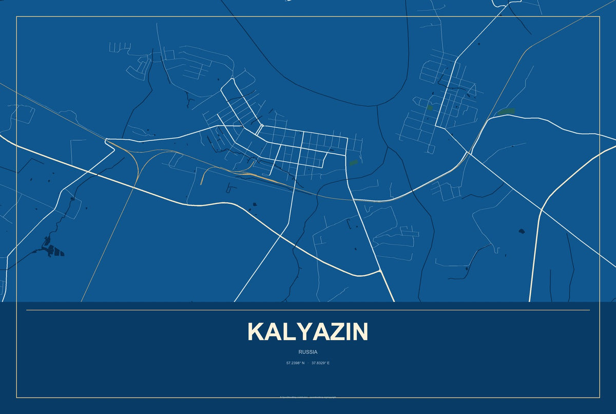 Kalyazin, Russia City Map Aluminum Sign in Harbor Cobalt style