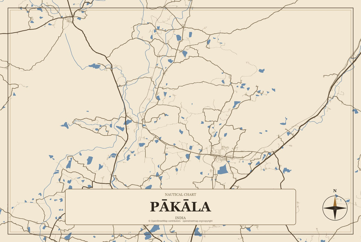 Pākāla, India City Map Aluminum Sign in Heritage Nautical style