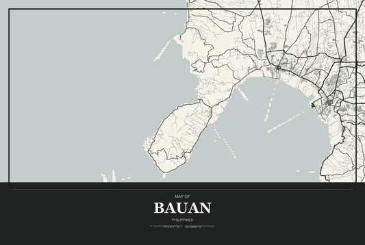 Bauan, Philippines City Map Aluminum Sign in Museum Plaque style