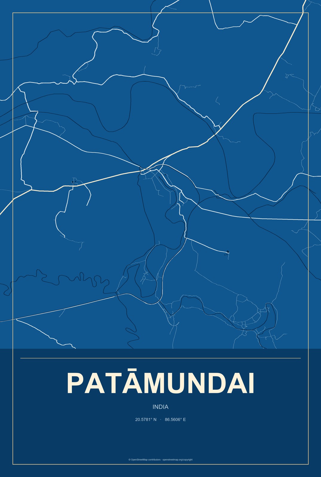 Patāmundai, India City Map Aluminum Sign in Harbor Cobalt style