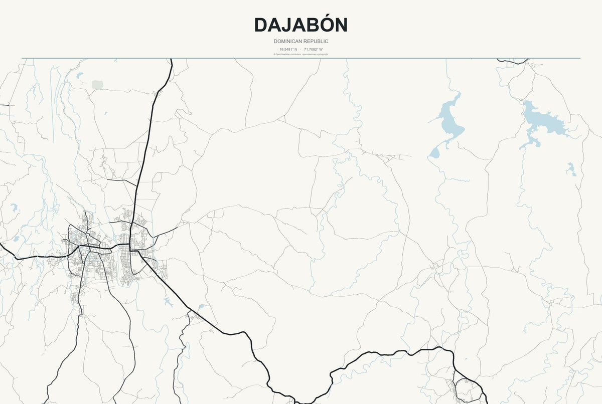 Dajabón, Dominican Republic City Map Aluminum Sign in Headline Atlas style