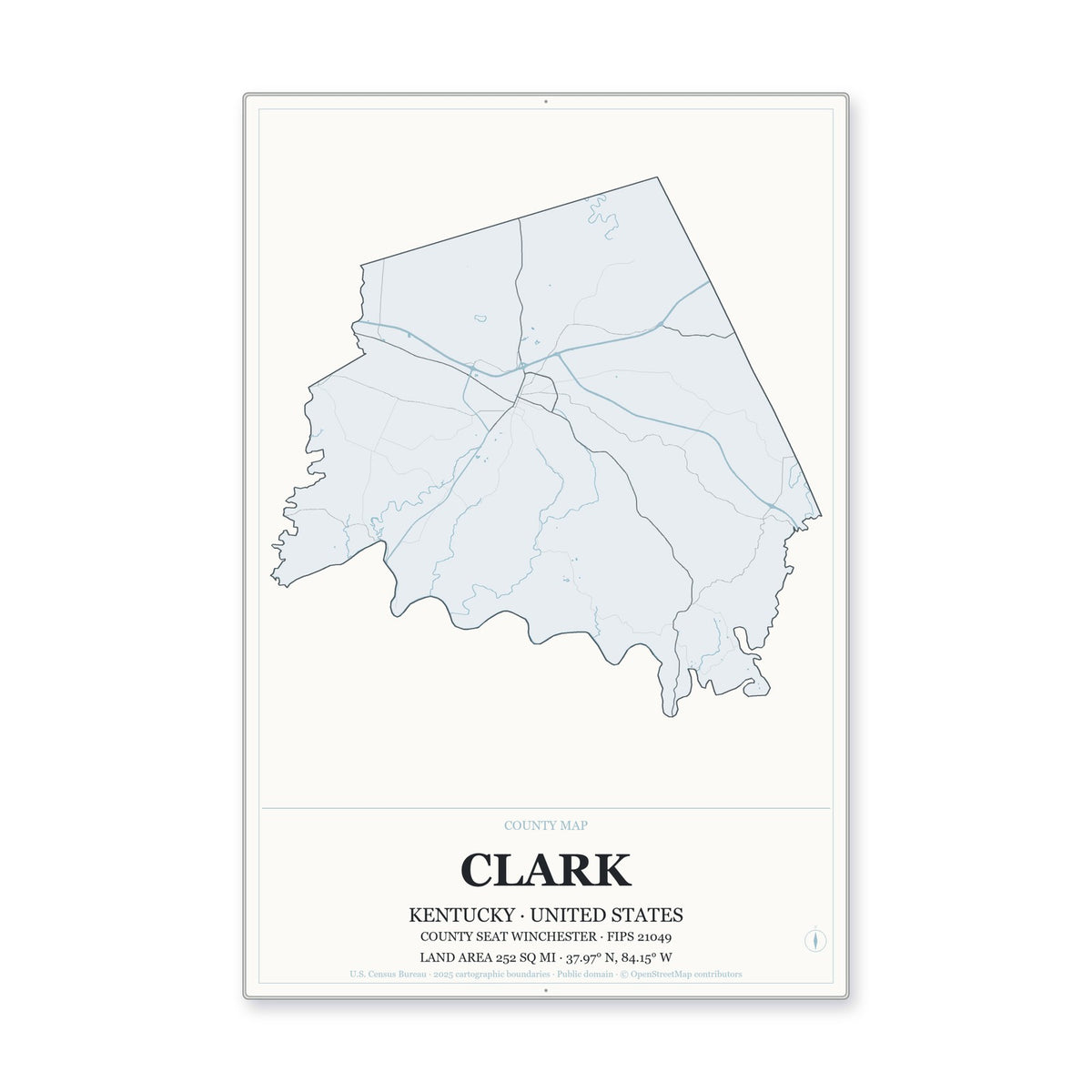 Clark County, Kentucky Map Aluminum Sign in Gallery Air style