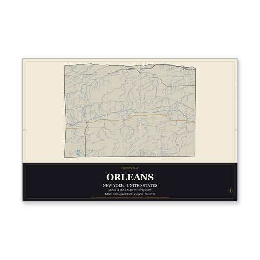 Orleans County, New York Map Aluminum Sign in Museum Plaque style