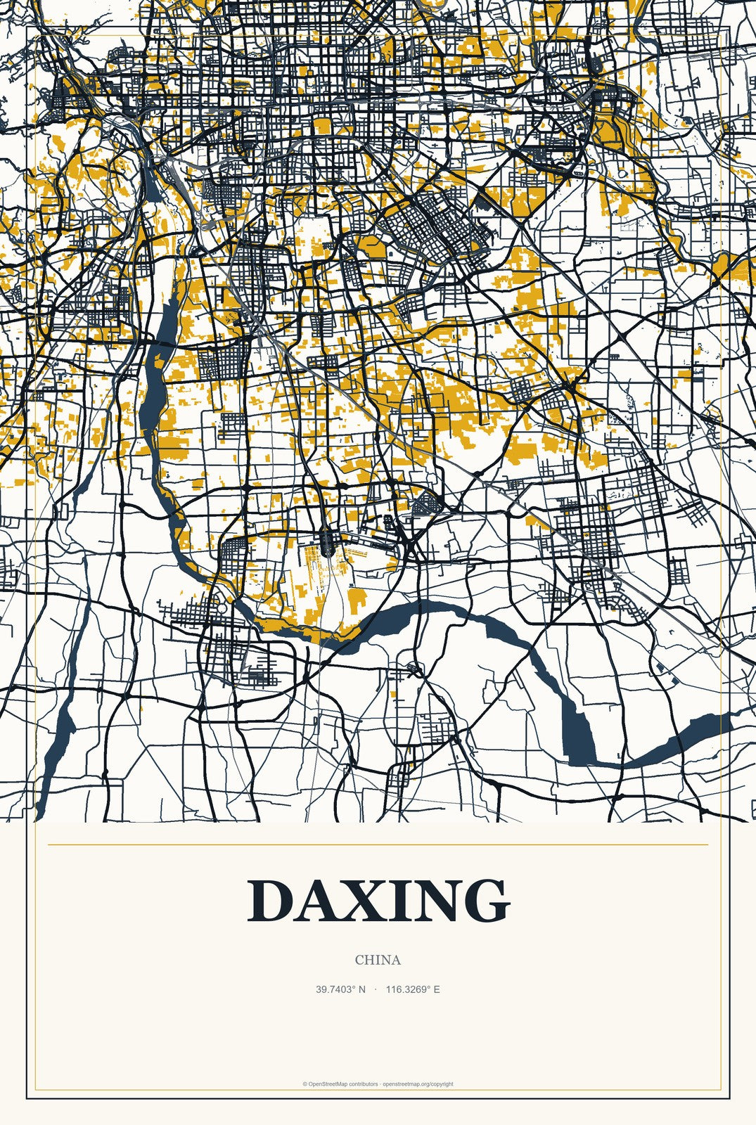 Daxing, Chongqing, China City Map Aluminum Sign in Citrine Modern style