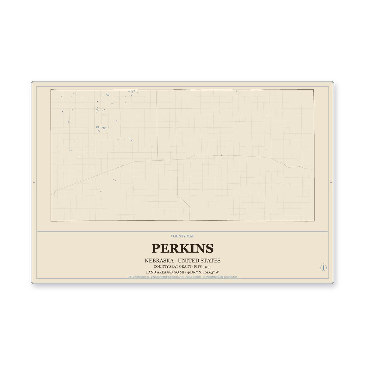 Perkins County, Nebraska Map Aluminum Sign in Heritage Nautical style