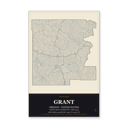 Grant County, Oregon Map Aluminum Sign in Museum Plaque style