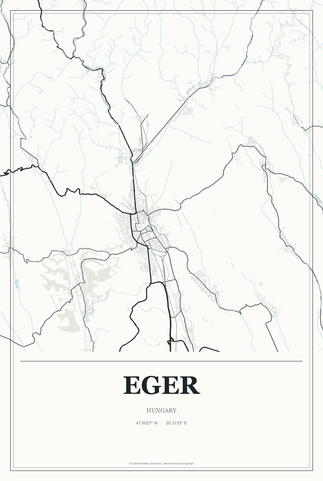 Eger, Hungary City Map Aluminum Sign in Gallery Air style