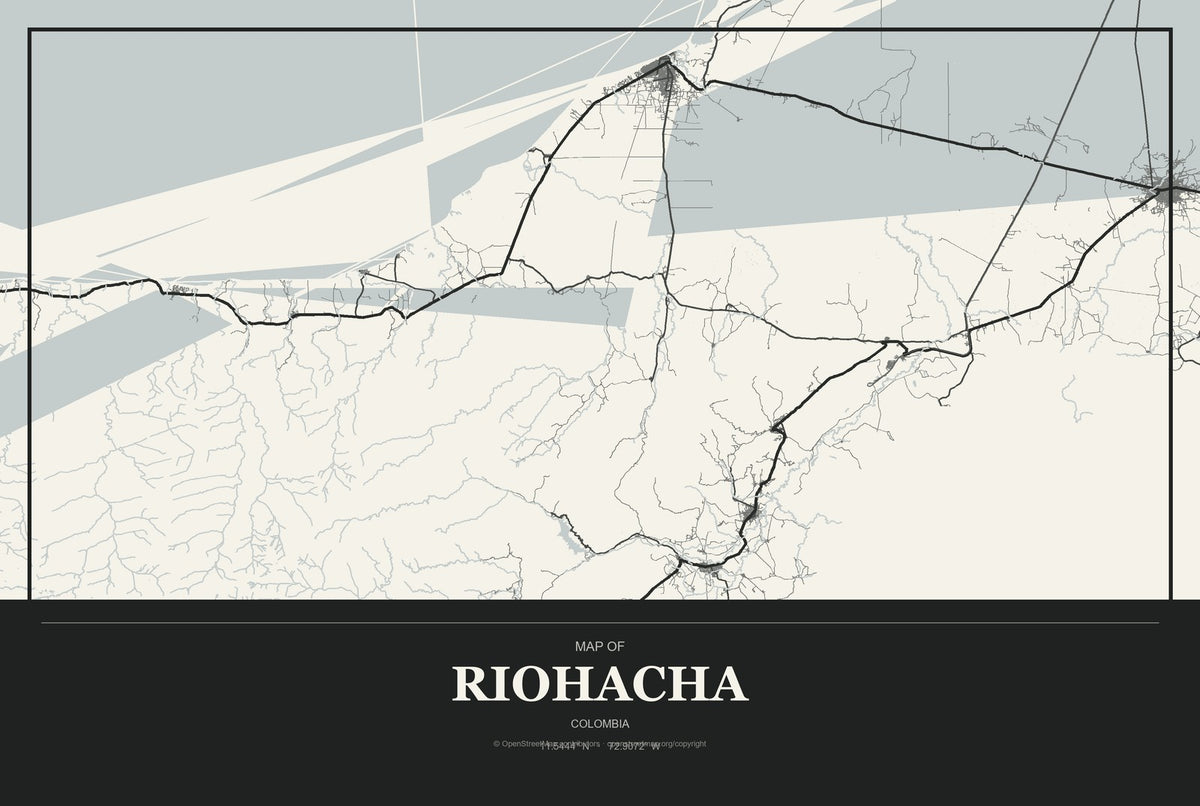 Riohacha, Colombia City Map Aluminum Sign in Museum Plaque style