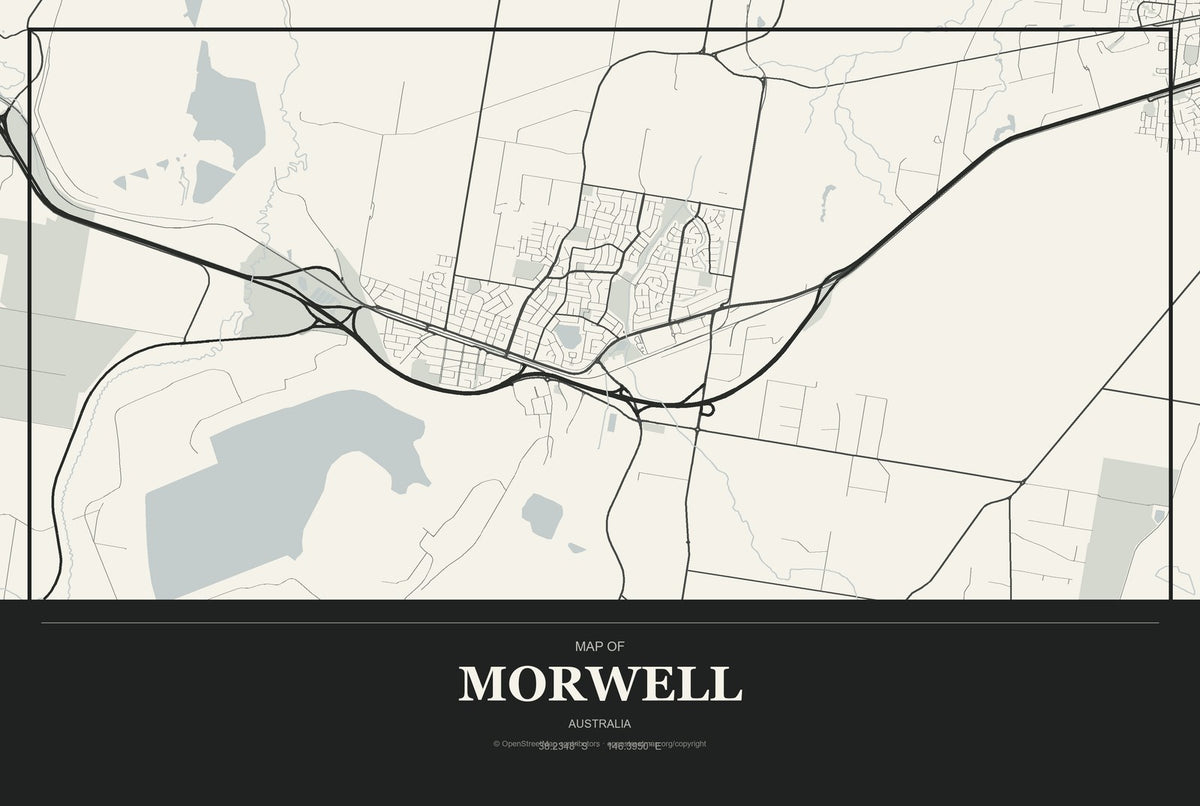 Morwell, Australia City Map Aluminum Sign in Museum Plaque style