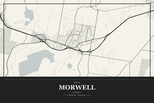 Morwell, Australia City Map Aluminum Sign in Museum Plaque style