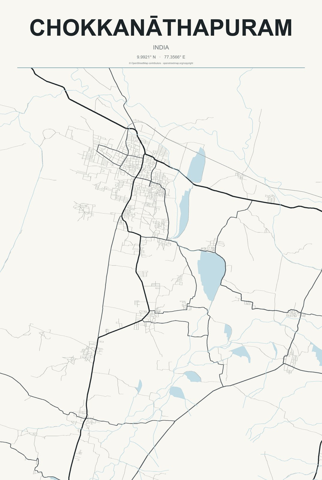 Chokkanāthapuram, India City Map Aluminum Sign in Headline Atlas style