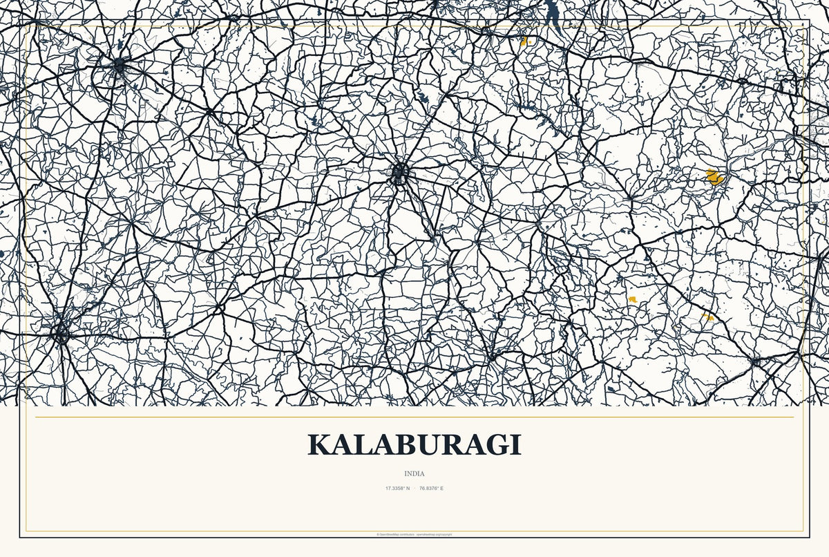 Kalaburagi, India City Map Aluminum Sign in Citrine Modern style