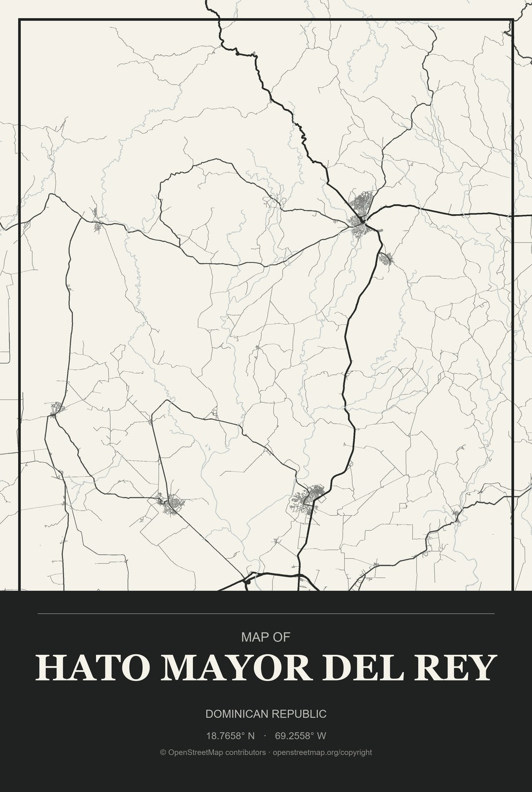 Hato Mayor del Rey, Dominican Republic City Map Aluminum Sign in Museum Plaque style