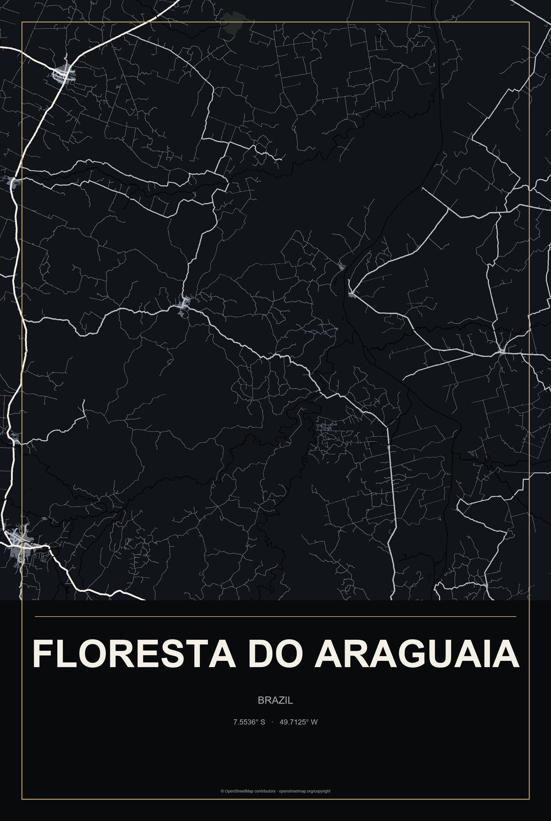 Floresta do Araguaia, Brazil City Map Aluminum Sign in Metropolitan Noir style