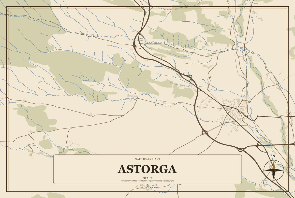 Astorga, Spain City Map Aluminum Sign in Heritage Nautical style