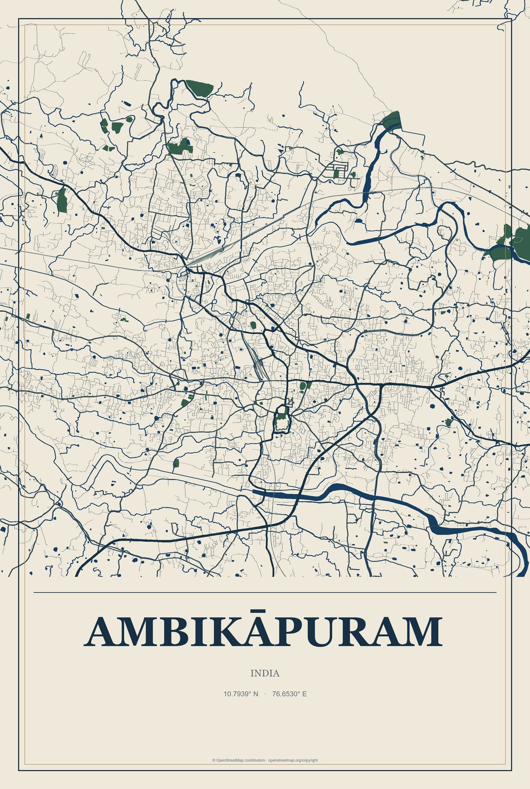 Ambikāpuram, India City Map Aluminum Sign in Coastal Cutout style