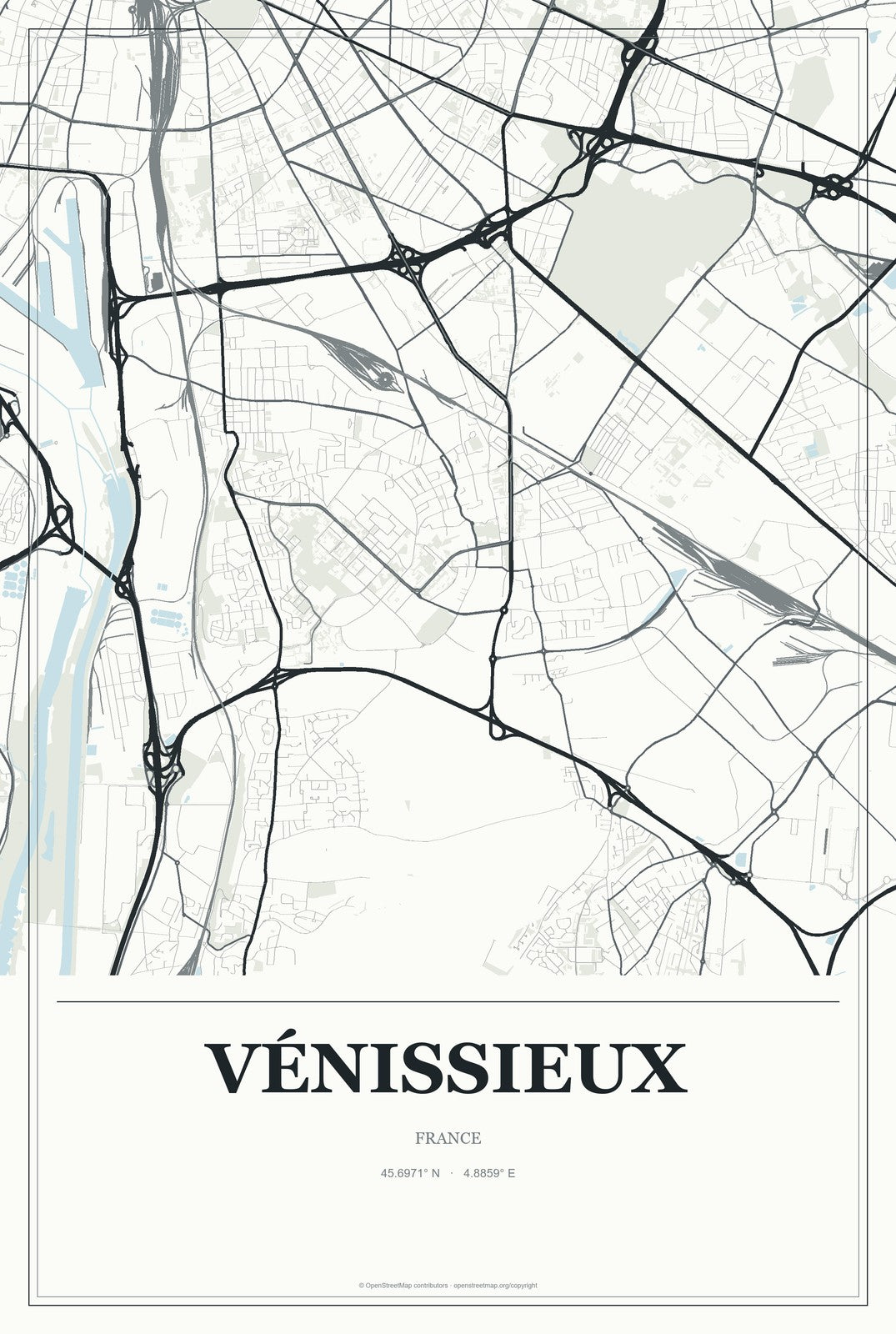 Vénissieux, France City Map Aluminum Sign in Gallery Air style