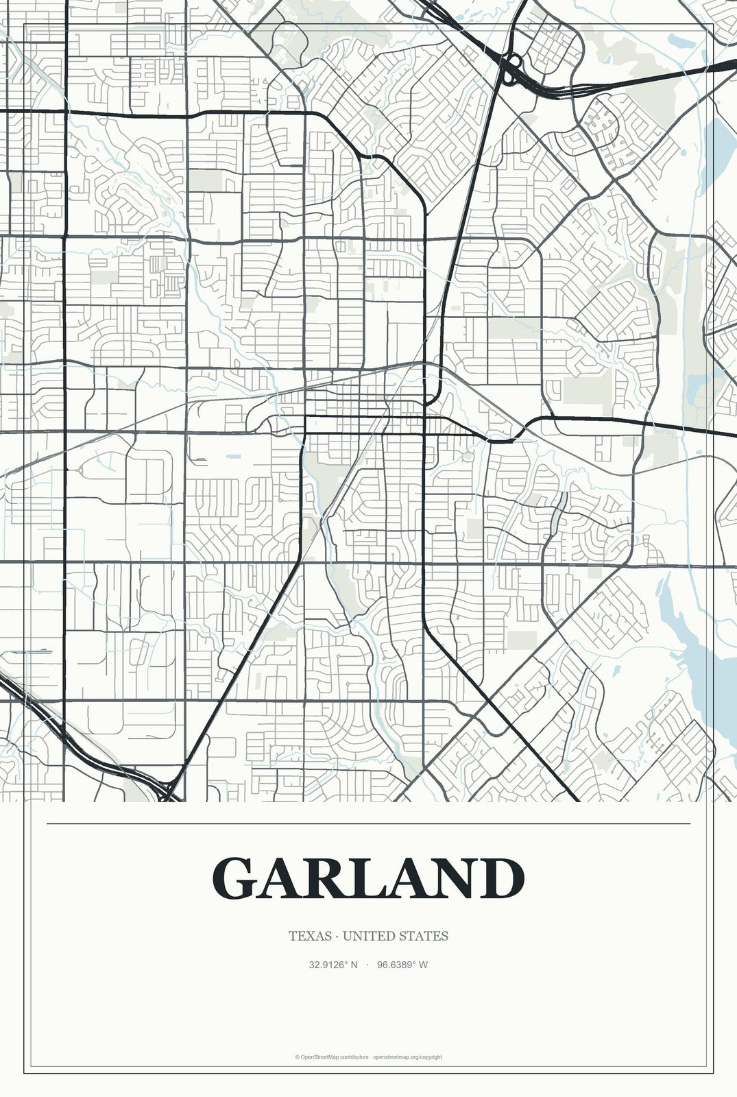 Garland, Texas City Map Aluminum Sign in Gallery Air style