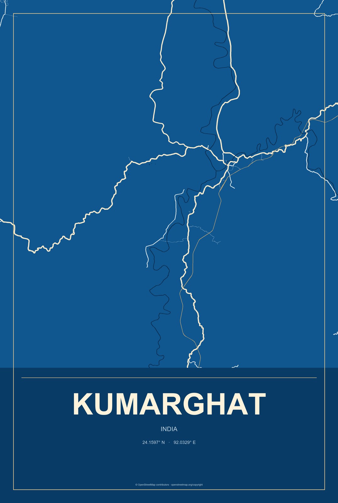 Kumarghat, India City Map Aluminum Sign in Harbor Cobalt style