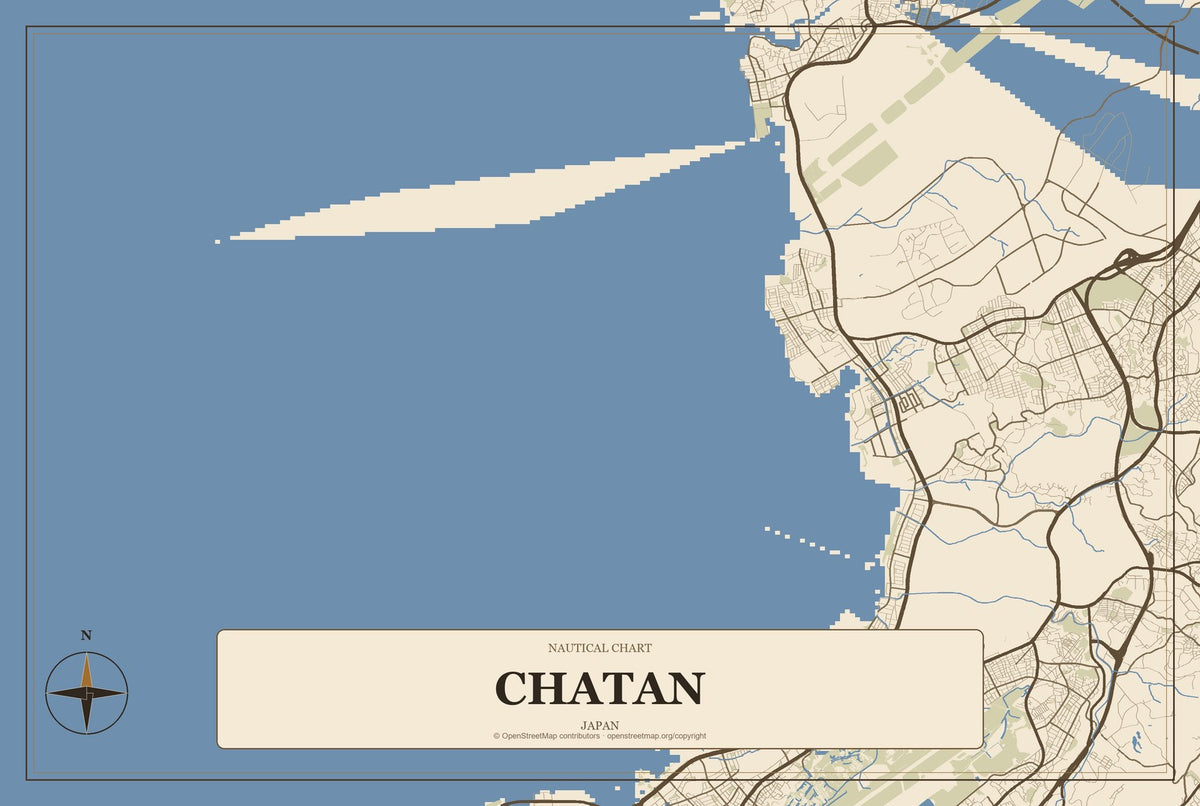 Chatan, Japan City Map Aluminum Sign in Heritage Nautical style