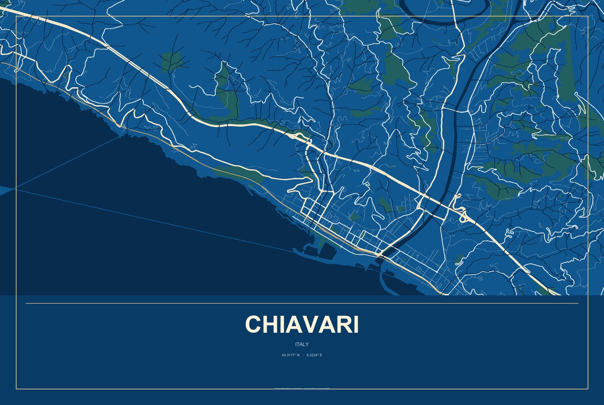 Chiavari, Italy City Map Aluminum Sign in Harbor Cobalt style