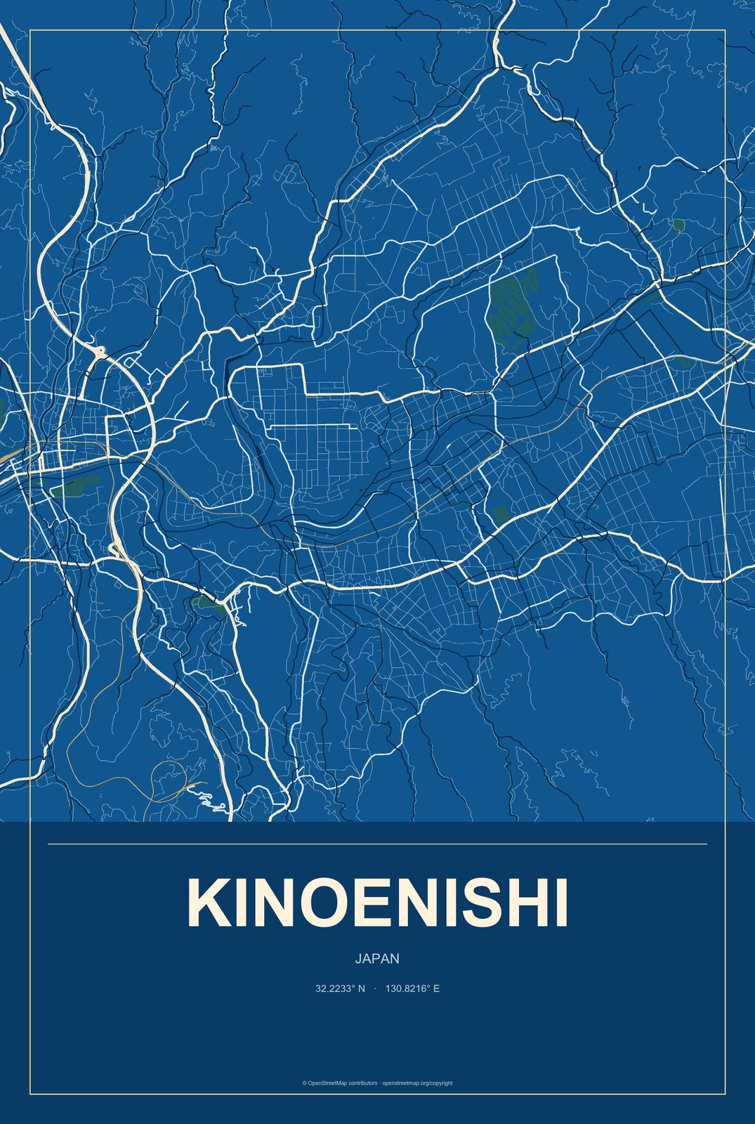 Kinoenishi, Japan City Map Aluminum Sign in Harbor Cobalt style