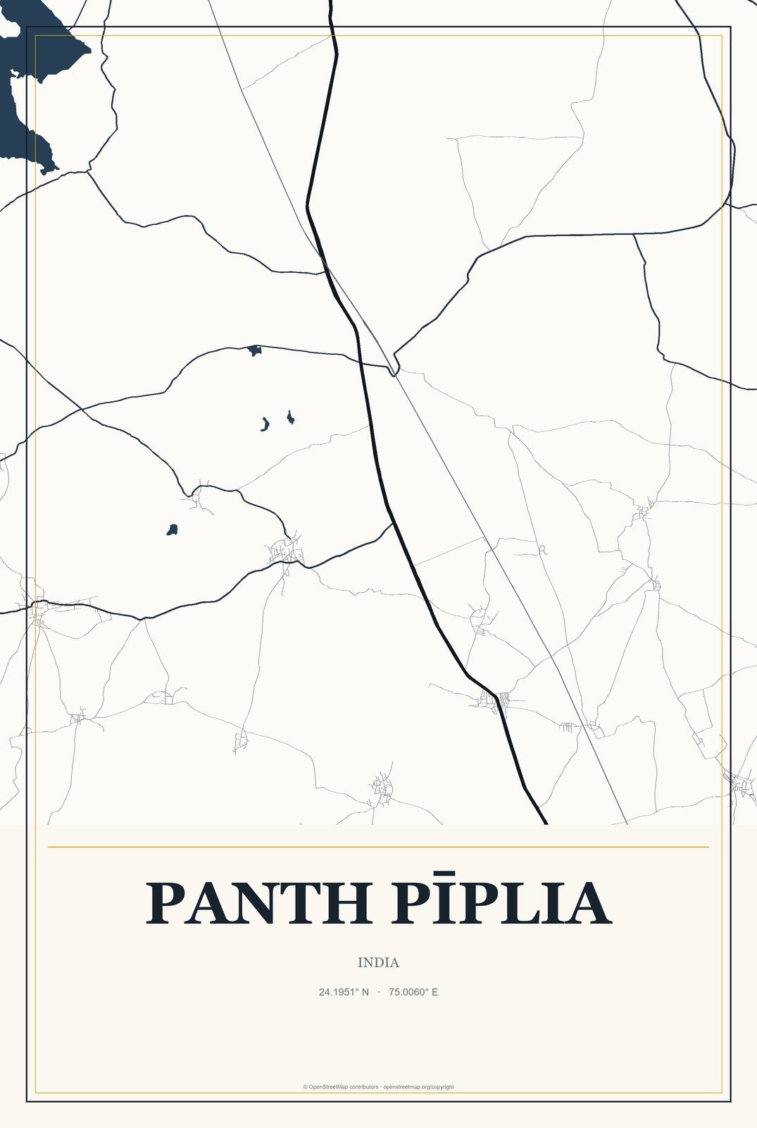Panth Pīplia, India City Map Aluminum Sign in Citrine Modern style