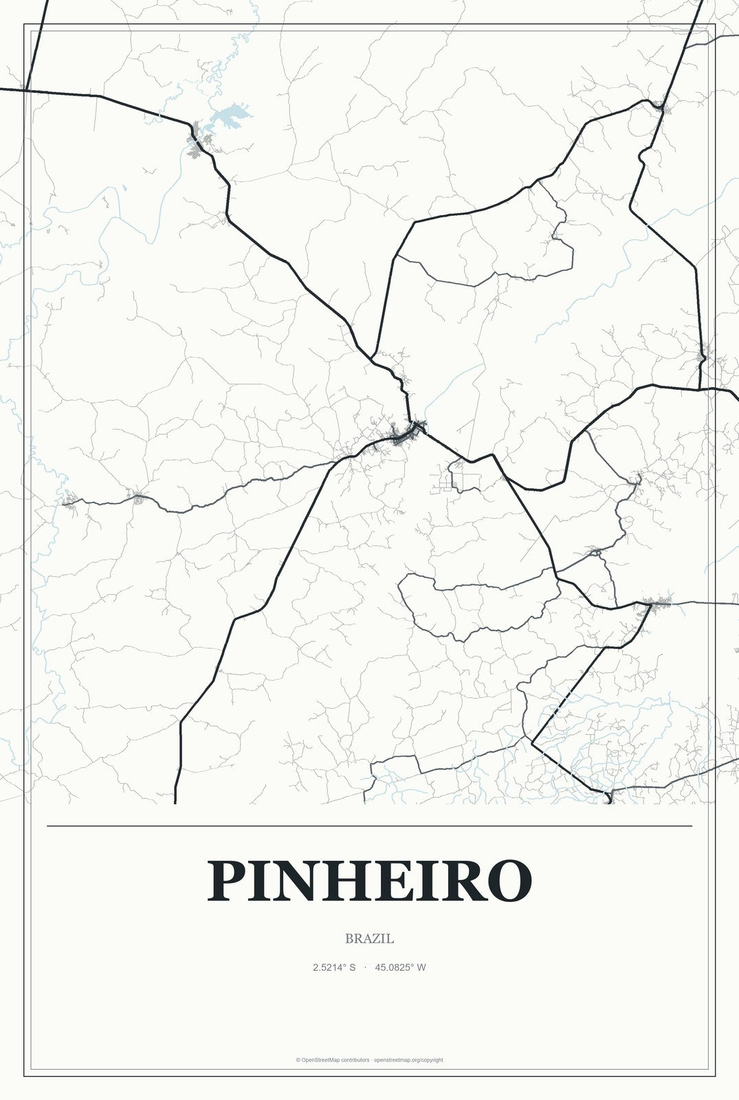 Pinheiro, Brazil City Map Aluminum Sign in Gallery Air style