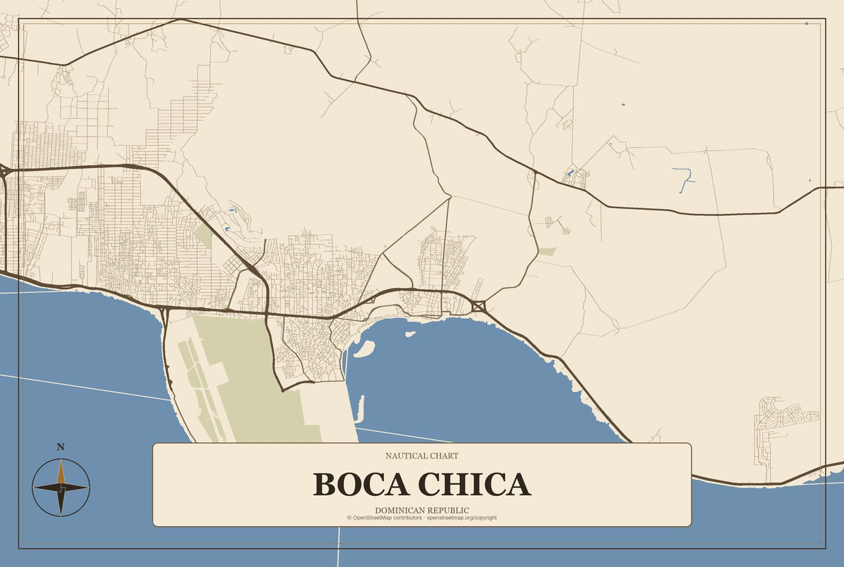 Boca Chica, Dominican Republic City Map Aluminum Sign in Heritage Nautical style
