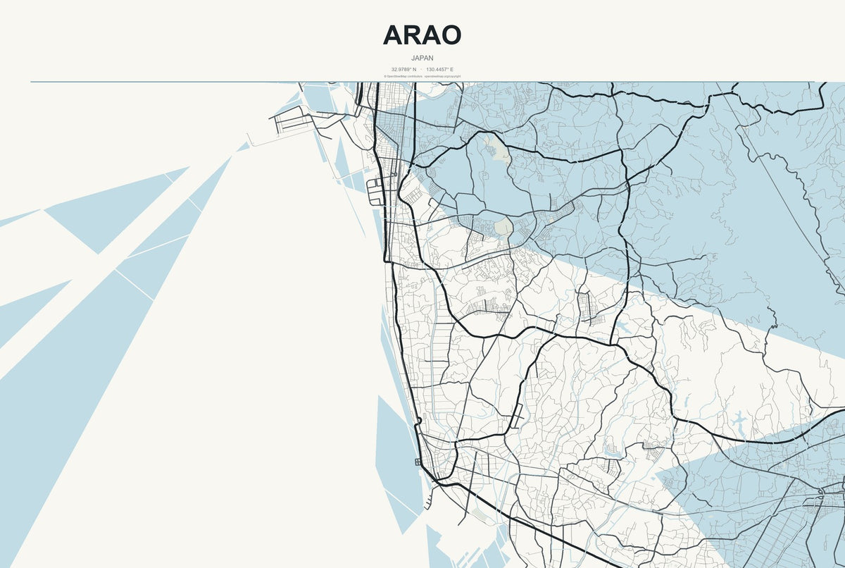 Arao, Japan City Map Aluminum Sign in Headline Atlas style