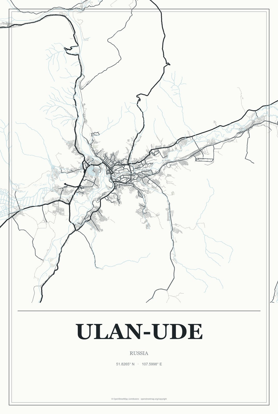 Ulan-Ude, Russia City Map Aluminum Sign in Gallery Air style