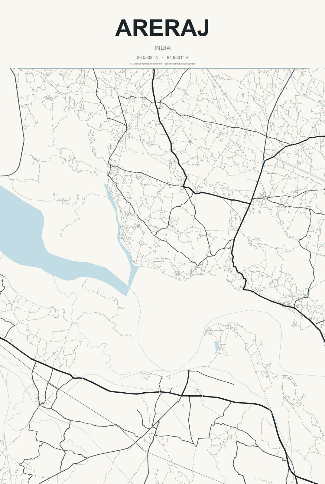 Areraj, India City Map Aluminum Sign in Headline Atlas style