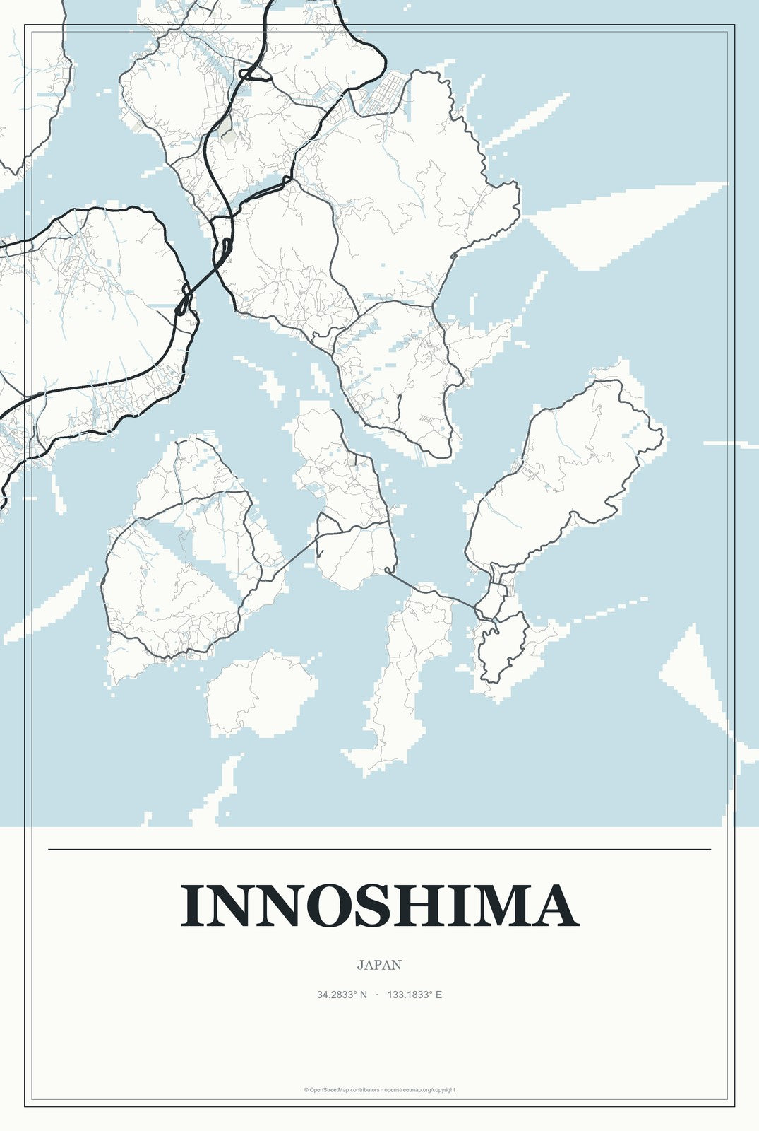 Innoshima, Japan City Map Aluminum Sign in Gallery Air style