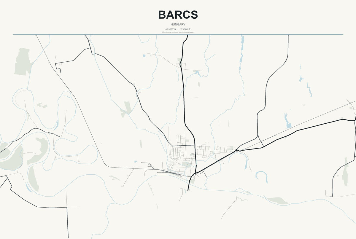 Barcs, Hungary City Map Aluminum Sign in Headline Atlas style