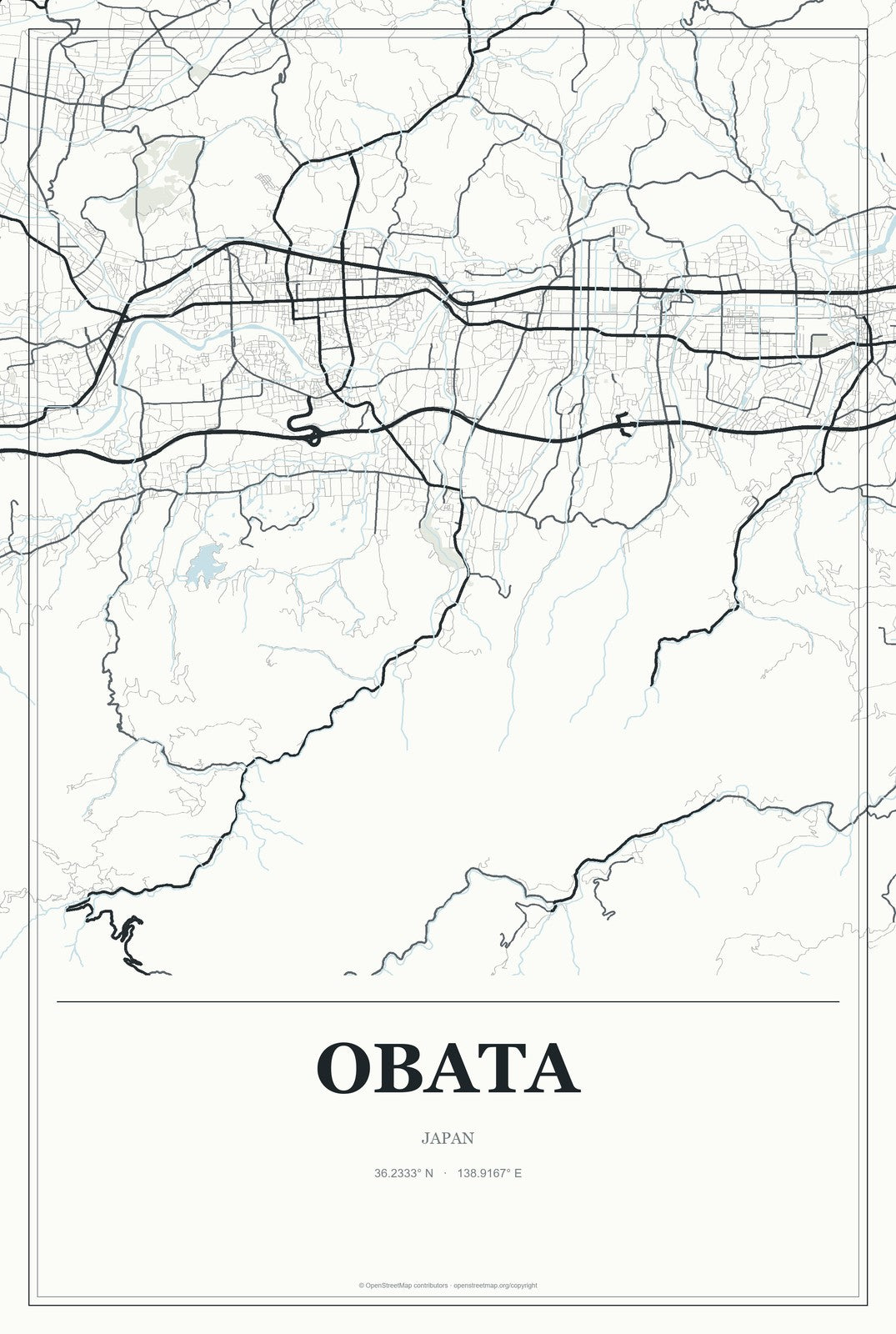 Obata, Japan City Map Aluminum Sign in Gallery Air style
