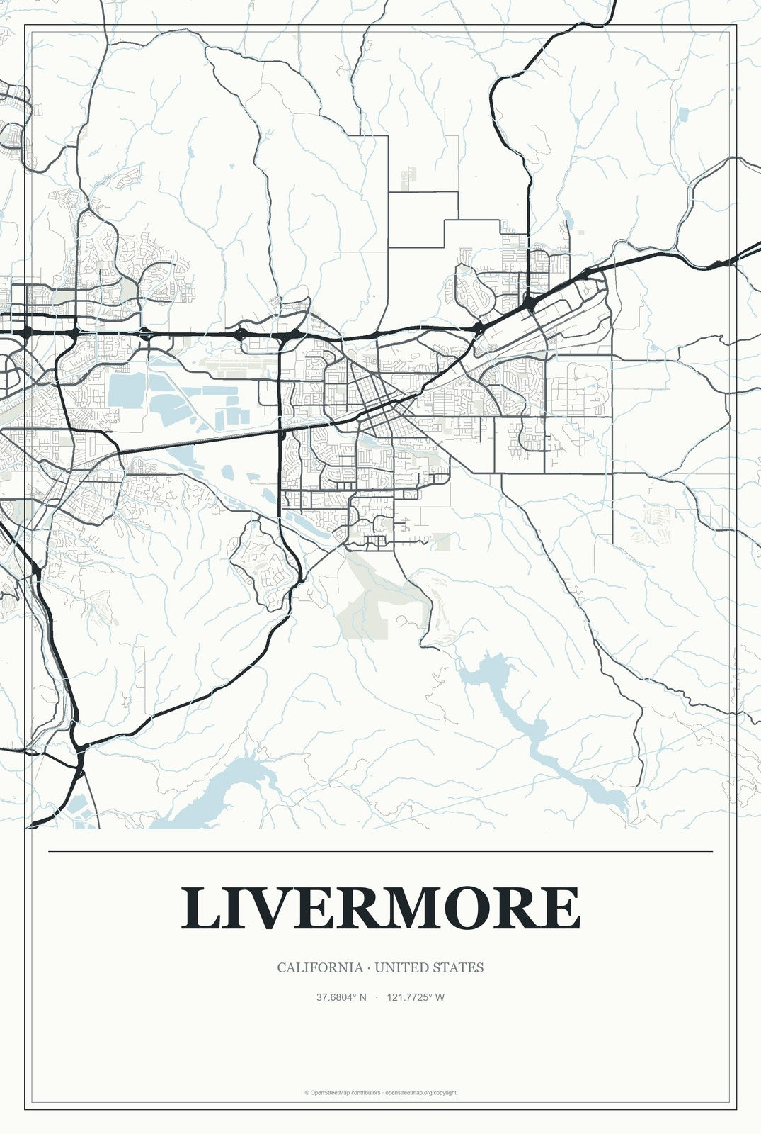 Livermore, California City Map Aluminum Sign in Gallery Air style