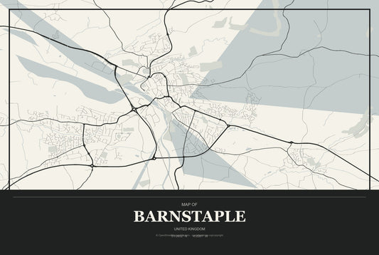 Barnstaple, United Kingdom City Map Aluminum Sign in Museum Plaque style