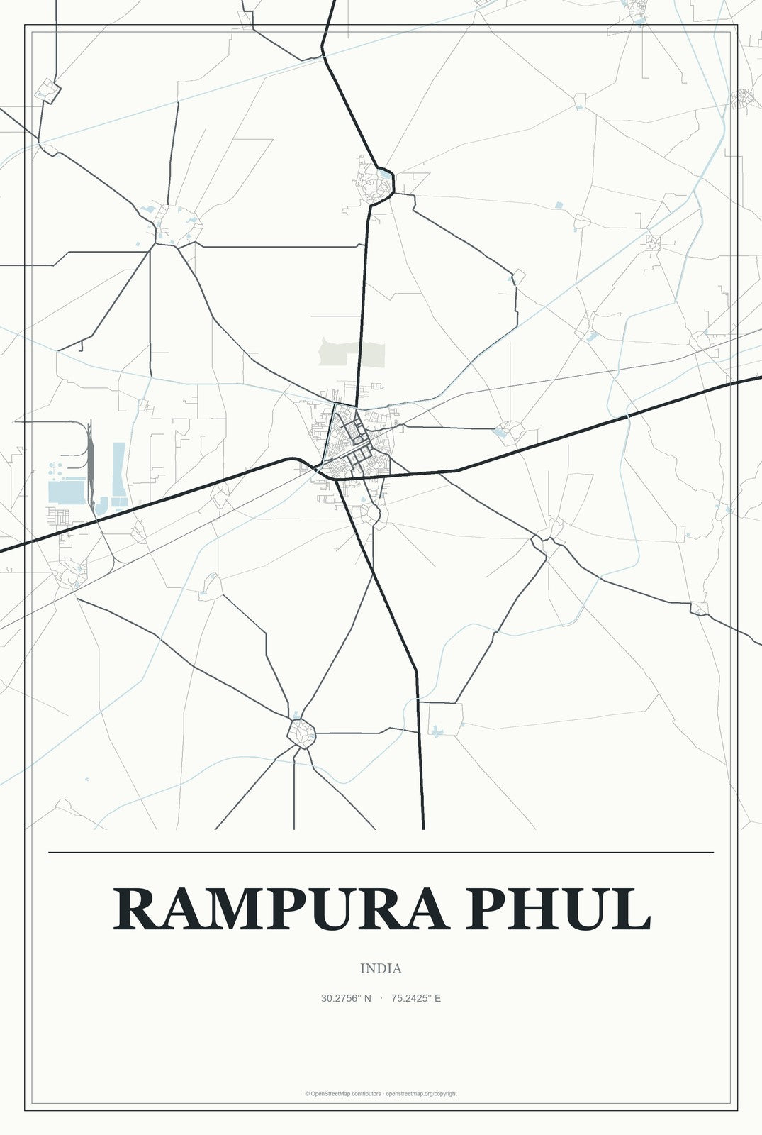 Rampura Phul, India City Map Aluminum Sign in Gallery Air style