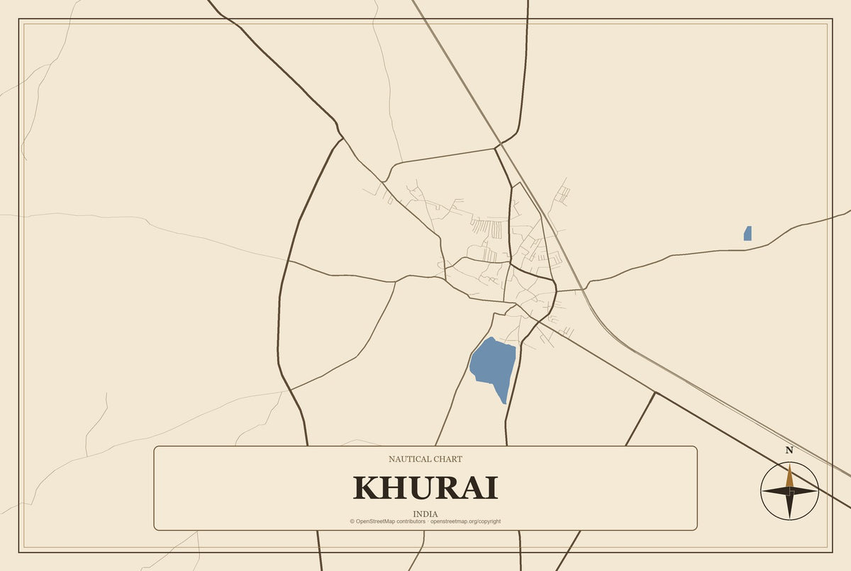 Khurai, India City Map Aluminum Sign in Heritage Nautical style