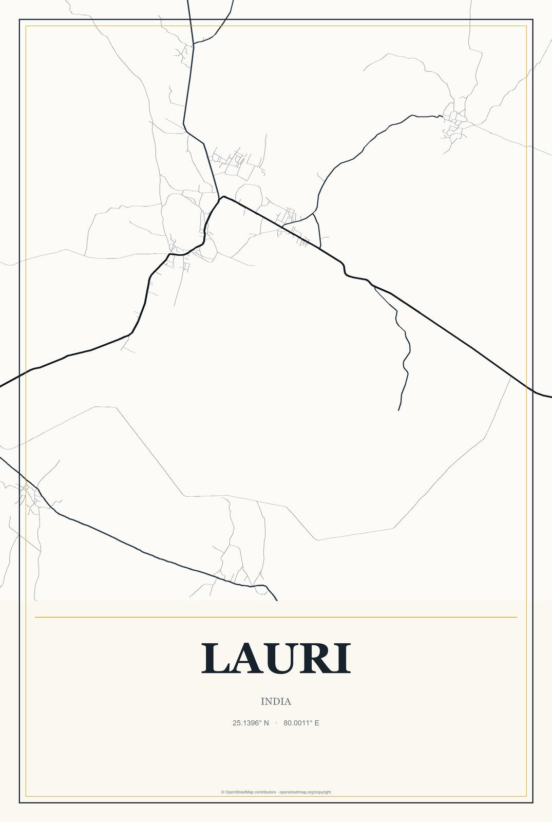 Lauri, India City Map Aluminum Sign in Citrine Modern style