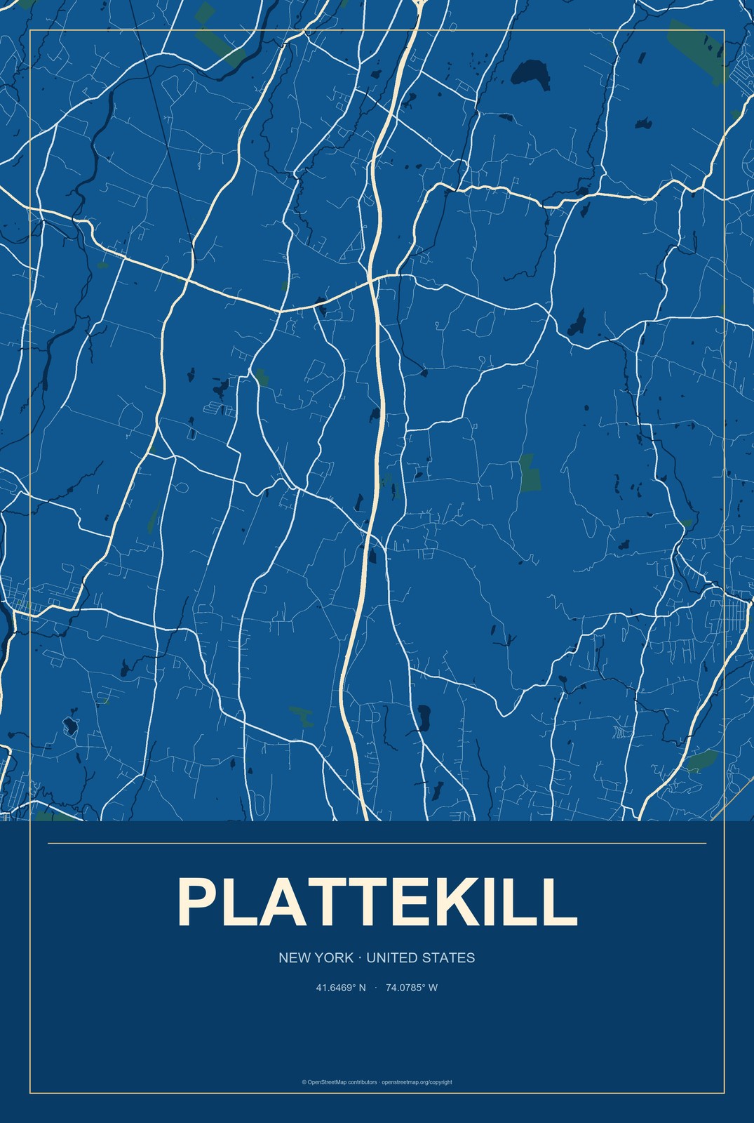 Plattekill, New York City Map Aluminum Sign in Harbor Cobalt style