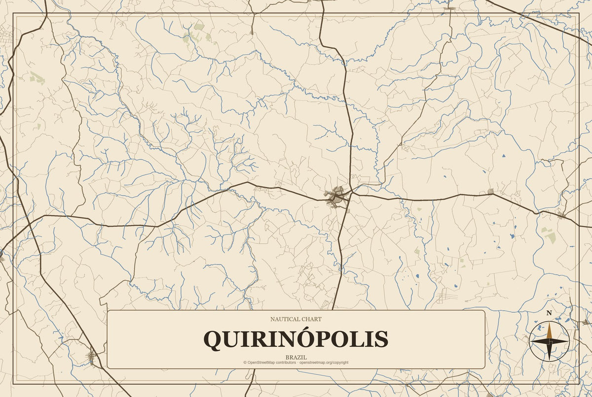 Quirinópolis, Brazil City Map Aluminum Sign in Heritage Nautical style
