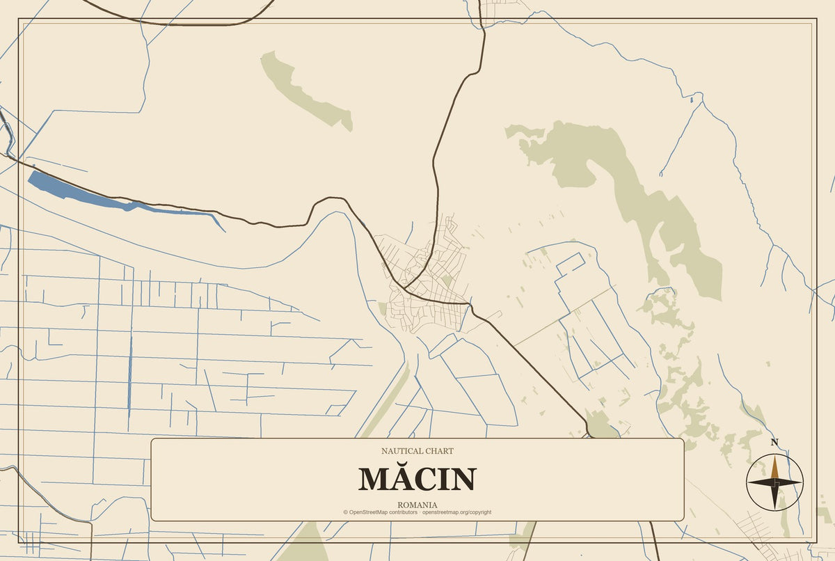 Măcin, Romania City Map Aluminum Sign in Heritage Nautical style