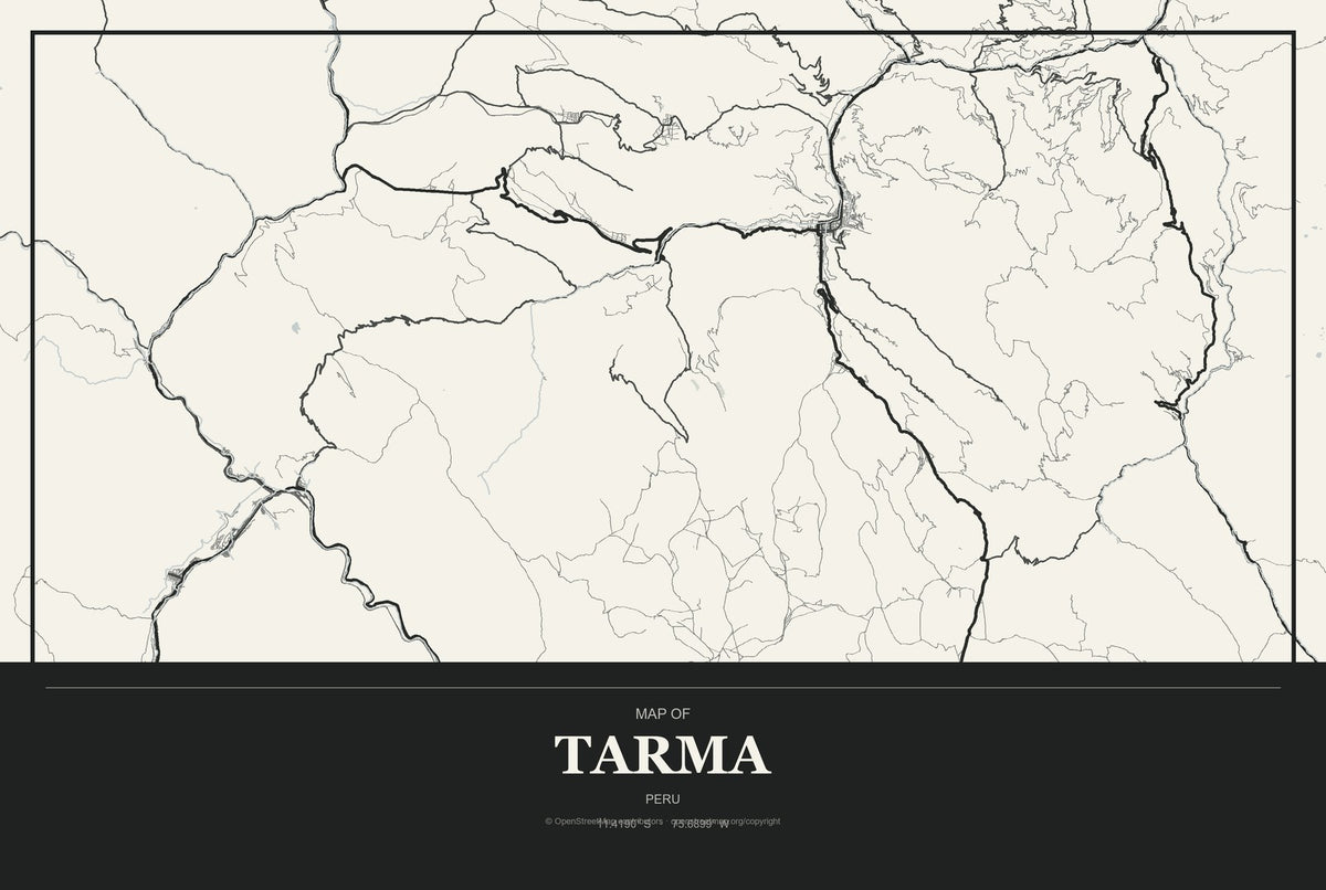 Tarma, Peru City Map Aluminum Sign in Museum Plaque style