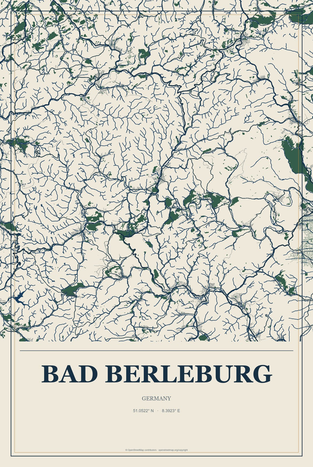 Bad Berleburg, Germany City Map Aluminum Sign in Coastal Cutout style