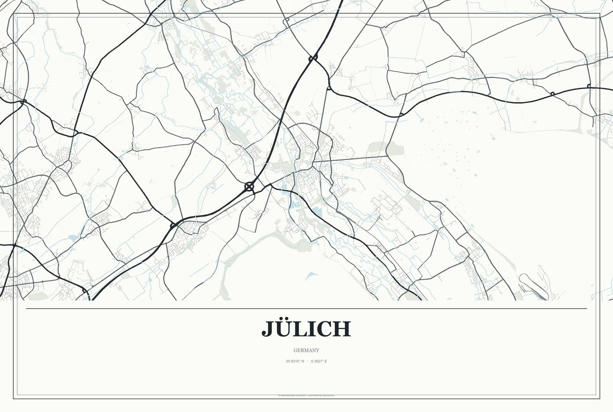 Jülich, Germany City Map Aluminum Sign in Gallery Air style