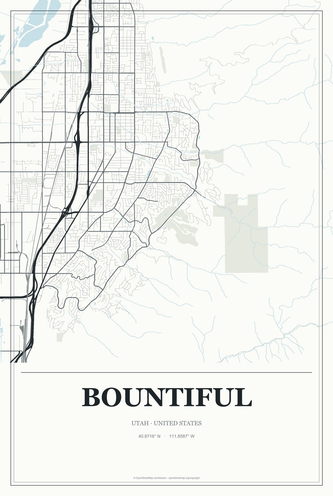 Bountiful, Utah City Map Aluminum Sign in Gallery Air style