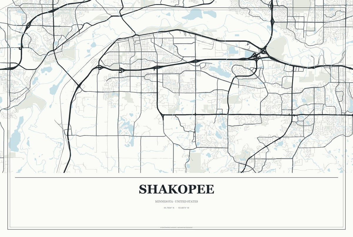 Shakopee, Minnesota City Map Aluminum Sign in Gallery Air style