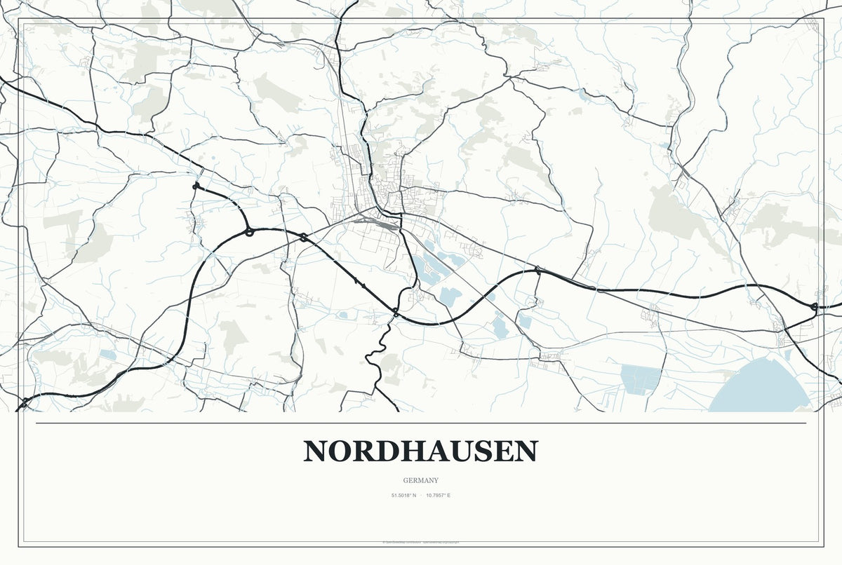 Nordhausen, Germany City Map Aluminum Sign in Gallery Air style